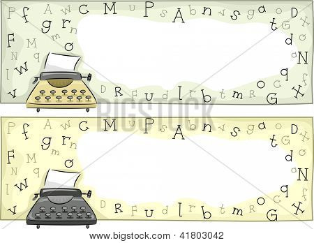 Afbeelding van de kop met een oude schrijfmachine omringd door lettertype
