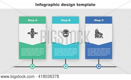 Set Knee Pads, Rafting Boat And Roller Skate. Business Infographic Template. Vector