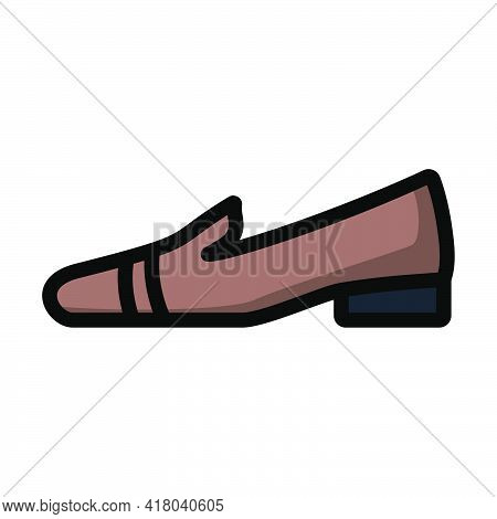Woman Low Heel Shoe Icon. Editable Bold Outline With Color Fill Design. Vector Illustration.