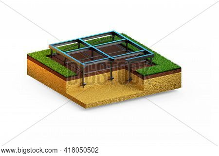 Helical Piers Foundation - Isolated Digital Industrial 3d Rendering