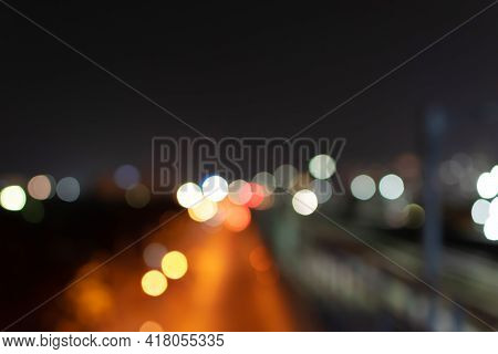 Abstract Bokeh Nightlight And Blur Car Light Bokeh On Street Background.