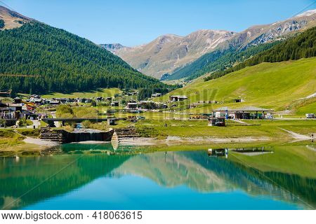 Lake Livigno With View Of Italien Alps, Italy, Livigno.