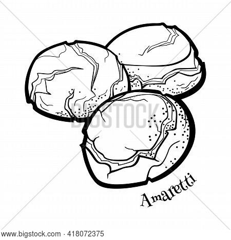 Italian Dessert Amaretti. Outline Doodle Style Illustration For Cafe, Bakery, Restaurant Menu Or Log