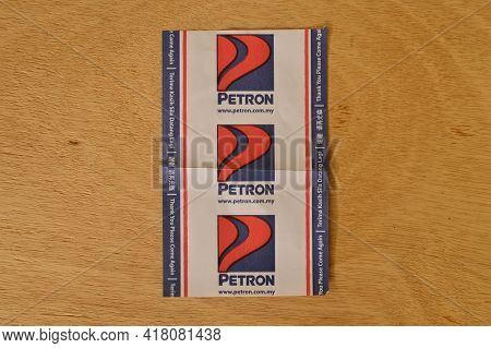 Klang,malaysia: April 24, 2021- Petron Paper Receipt After Payment At A Petrol Pump