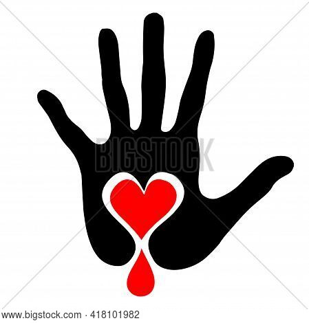 Blood Donation Hands Pictograph. Vector Illustration Style Is Flat Iconic Intensive Red And Black Sy