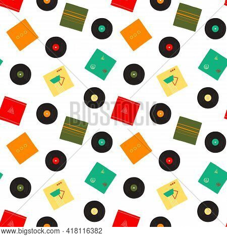 Retro Style Musical Vinyl Records Vector Pattern