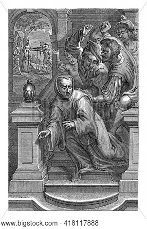 The monk Eustachius Avril of Plessis is thrown down the stairs by Calvinists, after which he dies.