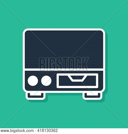 Blue Old Video Cassette Player Icon Isolated On Green Background. Old Beautiful Retro Hipster Video 