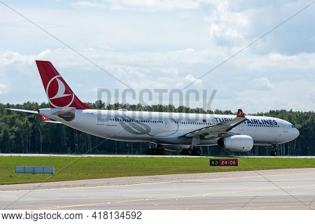 July 2, 2019, Moscow, Russia. Airplane Airbus A330-300 Turkish Airlines At Vnukovo Airport In Moscow
