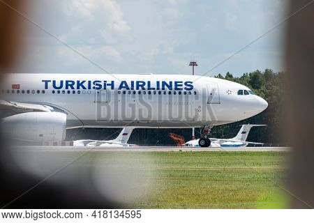 July 2, 2019, Moscow, Russia. Airplane Airbus A330-300 Turkish Airlines At Vnukovo Airport In Moscow