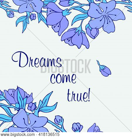 Flowers On A Branch. Vector Illustration. Stock Vector. Sakura. Postcard. Purple Flowers. Dreams Com