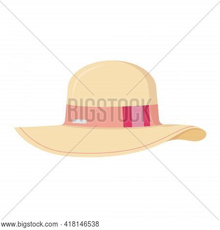 Women's Summer Beach Hat. Stock Illustration Isolated On White Background. Vector Illustration In A 