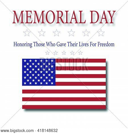 Memorial Day - Honoring All Who Gave Their Lives For Freedom Plaque With American Flag Vector.