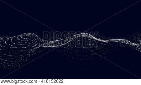 Abstract Background Of Moving Particles. Futuristic Dotted Wave. Big Data. Vector Illustration.