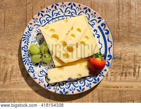 Cheese Collection, Blocks Of French Emmentaler Cheese With Many Round Holes Made From Cow Milk