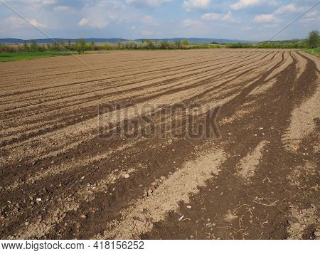 Landscape With Agricultural Land Plowed, Prepared For Harvest. Agricultural Landscape, Arable Land F