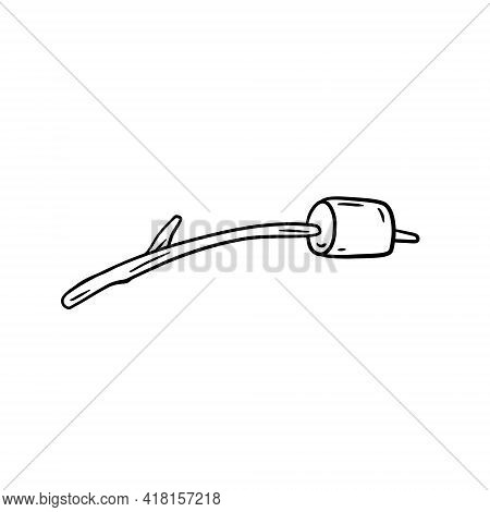 Marshmallow On A Stick. Preparation Of Souffle. Food For A Campfire And A Hike. Sketch Doodle Illust