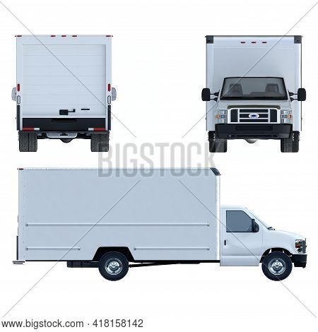 Commercial Ground Vehicle On Isolated Background.view From 3 Sides. Concept Of Delivery And Shipment