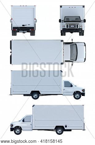 Commercial Ground Vehicle On Isolated Background. View From 5 Sides. Concept Of Delivery And Shipmen