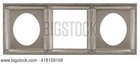 Triple Silver Frame (triptych) For Paintings, Mirrors Or Photos Isolated On White Background