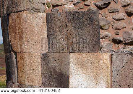 Sillustani Tombs In The Peruvian Andes Near Town Puno, Peru.\nan Inca Burial Tower At The Sillustani