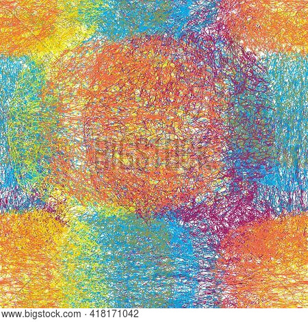 Seamless  Vivid Rainbow Pattern With Grunge Weave Fluffy Oval Elements For Plaid, Rud,  Mat, Linoleu