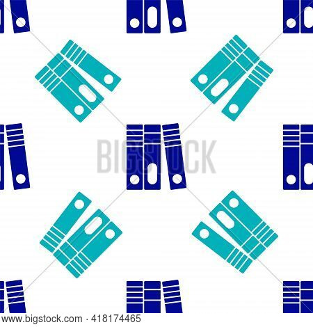 Blue Office Folders With Papers And Documents Icon Isolated Seamless Pattern On White Background. Of