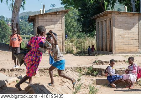 Mzuzu, Malawi. 30-05-2018. View Of The Bathrooms At School Newly Reconstructed In A Rural Area On Ma