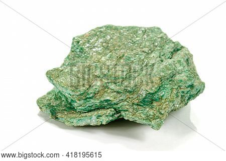 Macro Stone Mineral Actinolite On A White Background