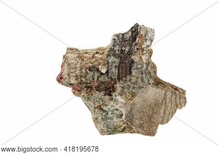 Macro Stone Mineral Actinolite On A White Background