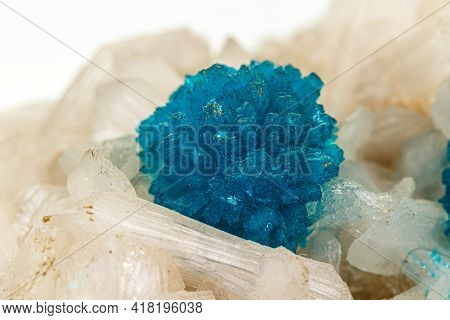 Macro Stone Mineral Cavansite On White Background