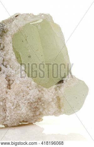 Macro Stone Mineral Datolite On A White Background