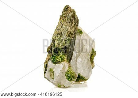 Macro Stone Mineral Datolite On A White Background