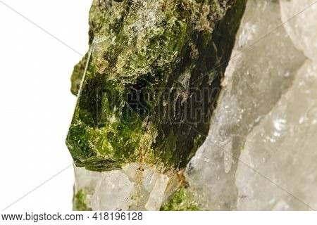 Macro Stone Mineral Datolite On A White Background