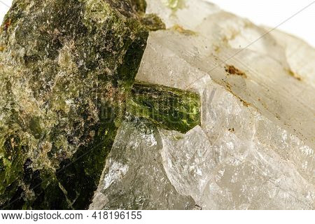 Macro Stone Mineral Datolite On A White Background