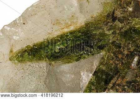 Macro Stone Mineral Datolite On A White Background