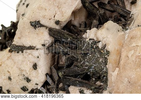 Macro Stone Astrophyllite Mineral On White Background
