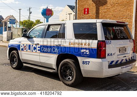 Ocean City, Md, Usa 04-18-2021: A Ford Explorer Police Vehicle Belonging To Ocean City Police Depart