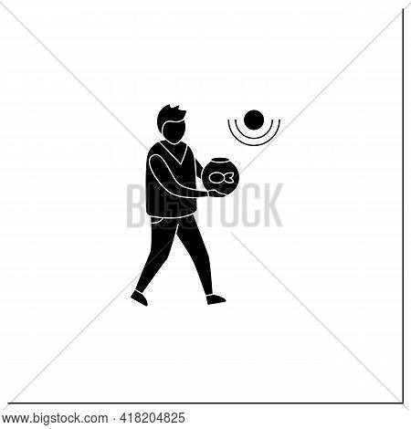 Pets Benefits Glyph Icon.man Have Fish In Aquarium. Reduce Stress Level. Companionship. Animal Carin