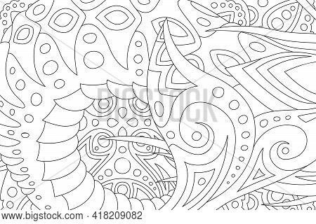 Beautiful Monochrome Linear Vector Illustration For Coloring Book With Abstract Rectangle Pattern