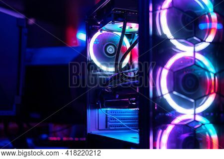 Top-end System Unit For Gaming Computer Close Up.