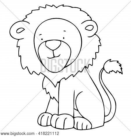 Vector Image With A Lion In Doodle Style. Lion Cub For Coloring.