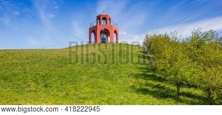 Red Tower On Top Of The Hill In Reiderwolde, Netherlands