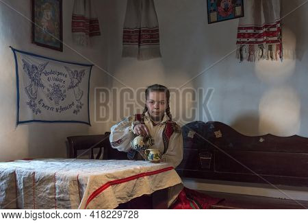 Salaj,transylvania,romania-may 14, 2018: Beautiful Young Girl In Traditional Romanian Folk Costume S