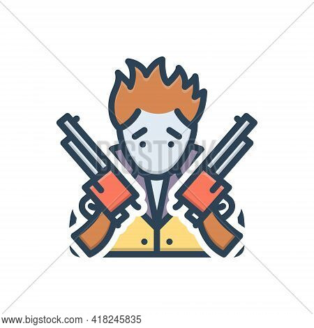 Color Illustration Icon For Perk Gun Thief Robber Outlaw Extortionist Hijacker Highwayman