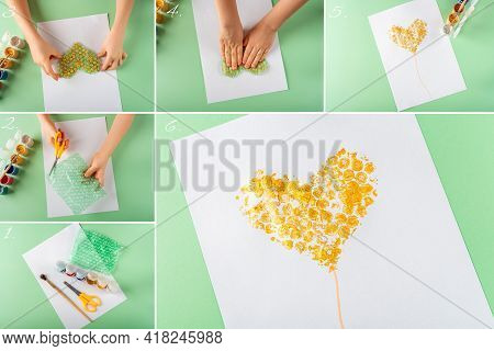 Collage Diy And Kids Creativity Step By Step Instruction: Drawing Greeting Card With Golden Heart Us