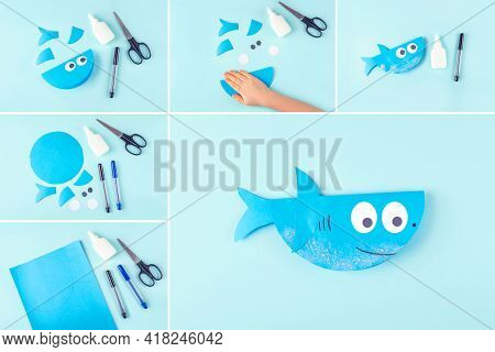 Collage Diy And Kids Creativity. Step By Step Instruction: Making Applique Shark From Paper. Childre