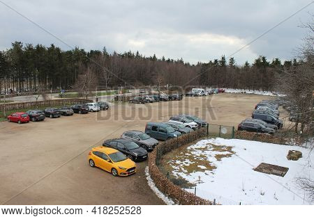 Hautes Fagnes, Belgium, 15 April, 2021: View Of The Visitors Carpark From The Highest Point In Belgi