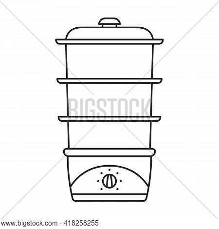 Steam Cooker Vector Outline Icon. Vector Illustration Double Boiler On White Background. Isolated Ou