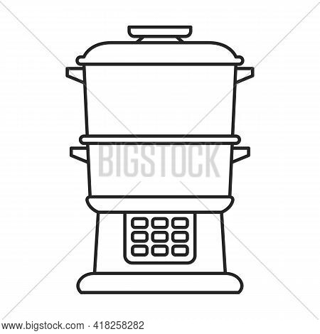 Steam Cooker Vector Outline Icon. Vector Illustration Double Boiler On White Background. Isolated Ou